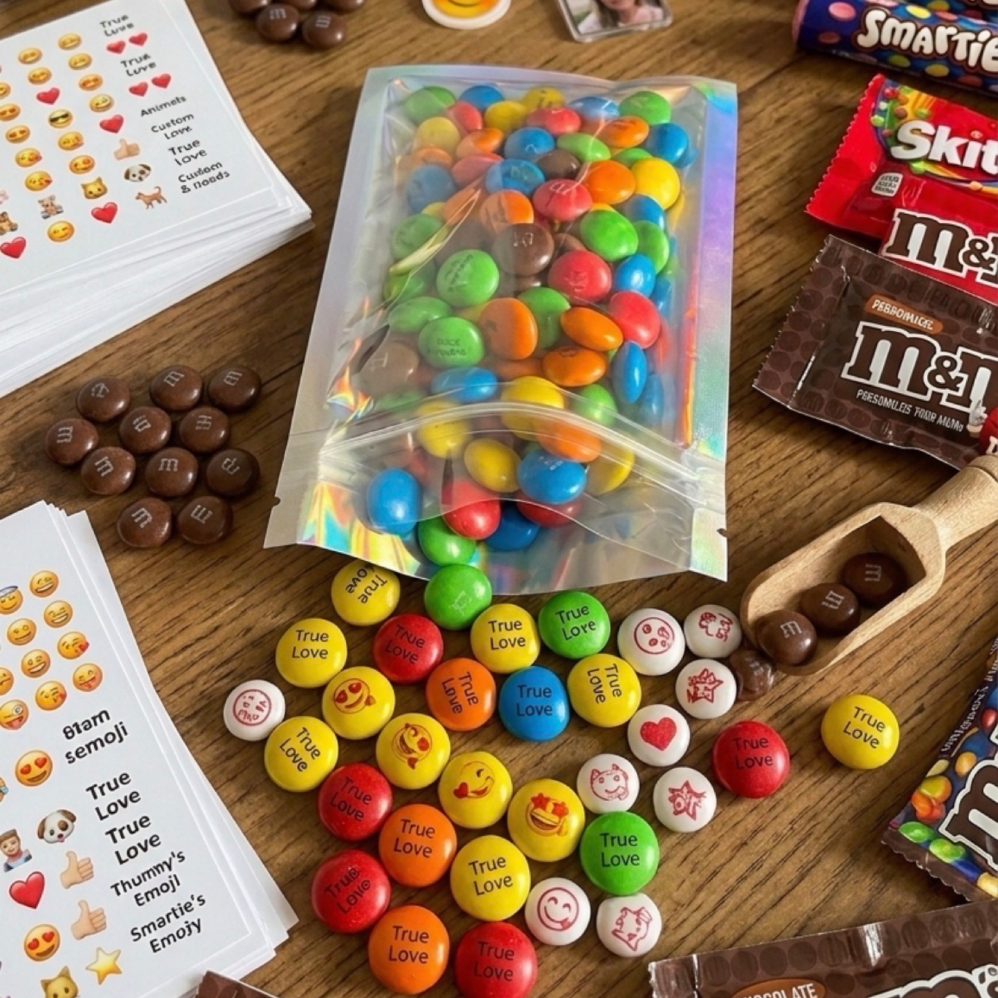 Personalised printed chocolate M&M's in mini jars for wedding and birthdays