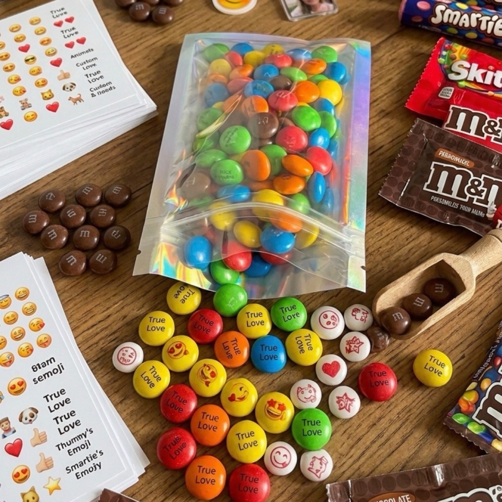 Personalised printed chocolate M&M's in mini jars for wedding and birthdays