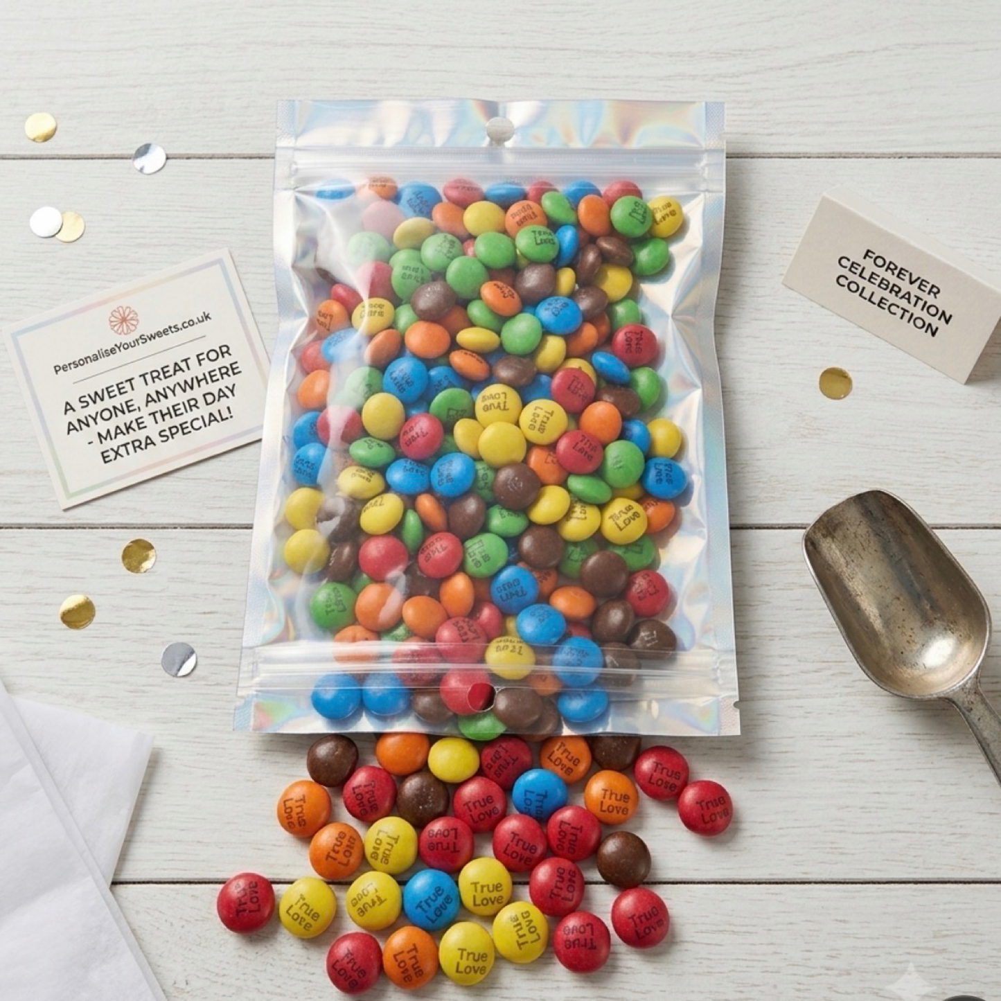 Personalised printed chocolate M&M's in mini jars for wedding and birthdays