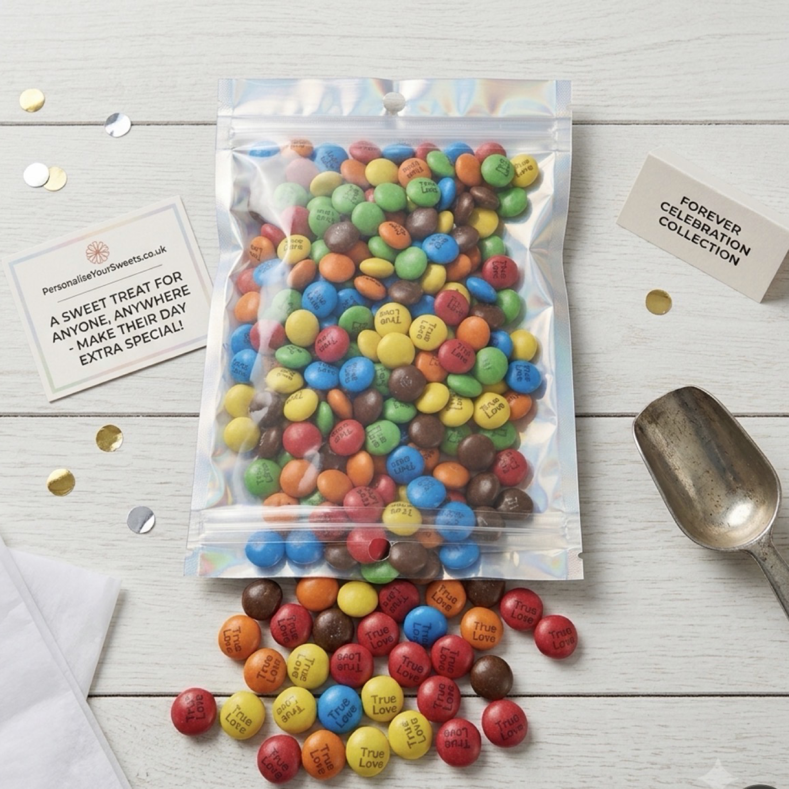 Personalised printed chocolate M&M's in mini jars for wedding and birthdays
